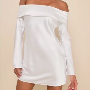 NWT white ivory satin off shoulder mini dress